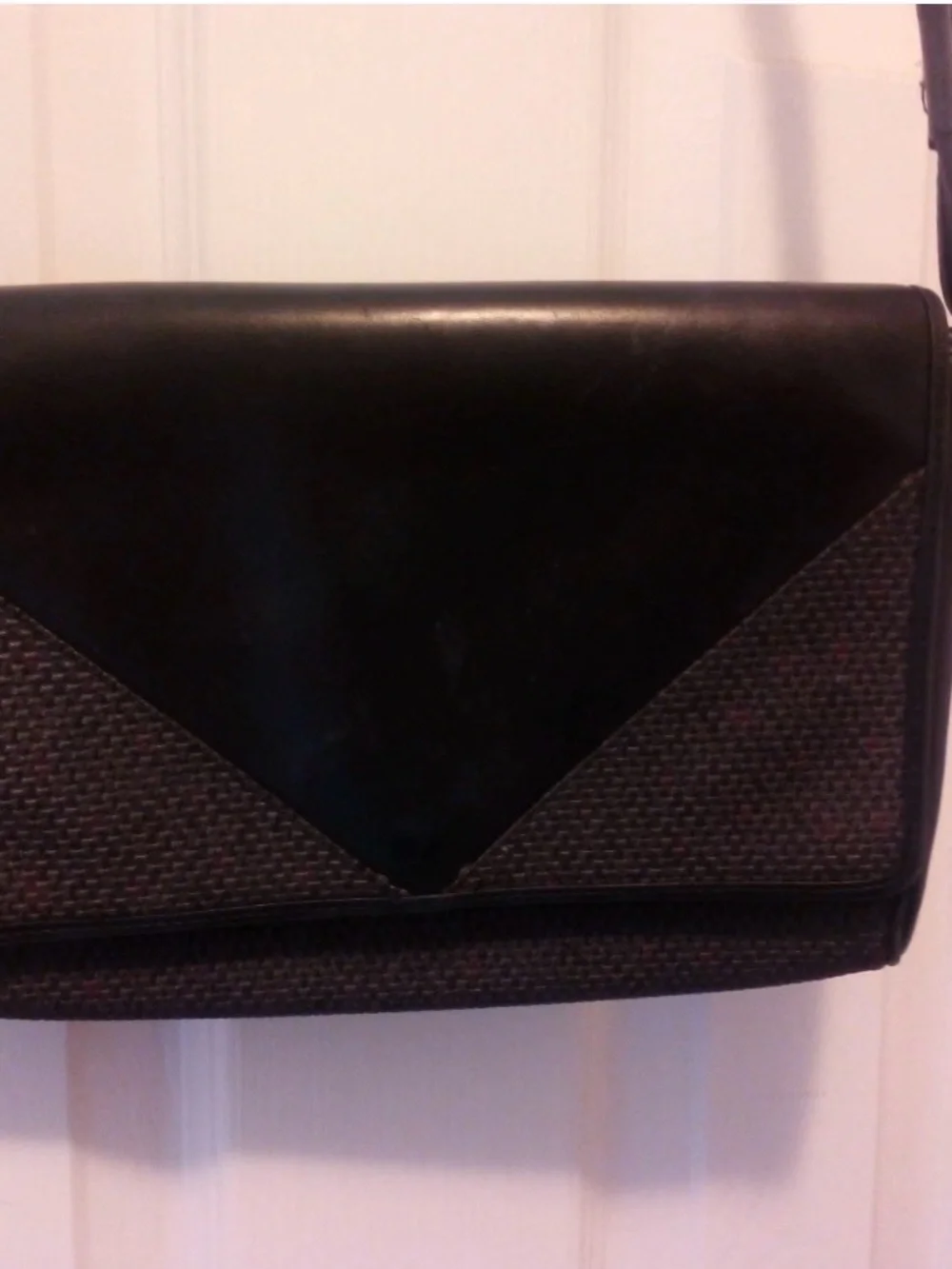 Yves Saint Laurent Black Textured Leather-Trim Messenger Bag vintage